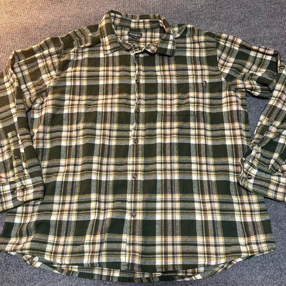 Eddie Bauer Mens Green Plaid Button Front Bristol Flannel Shirt‎ Size XXL
